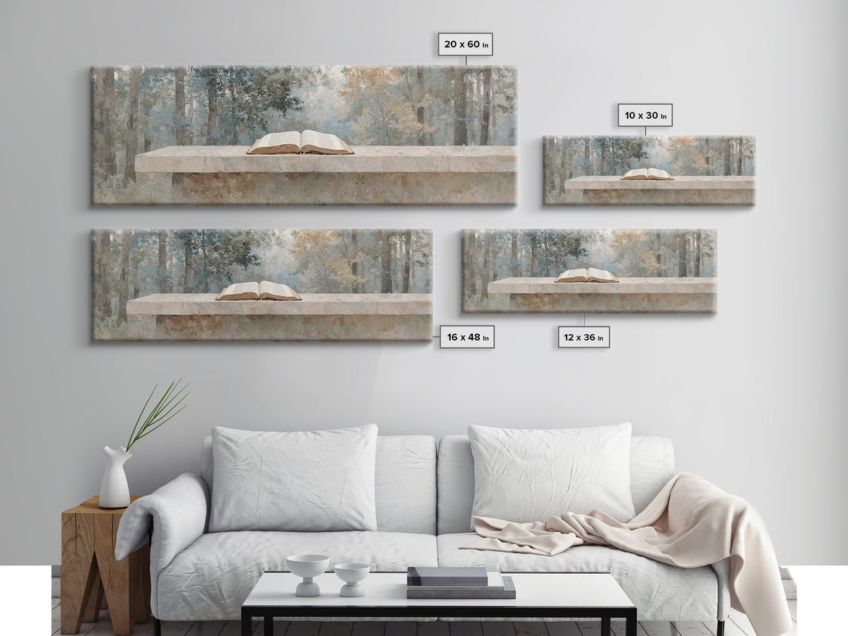 Forest Scripture Calm | Framed Canvas Print | Christian Wall Art | Panoramic Wall Art | Christian Art Canvas | Christian Painting