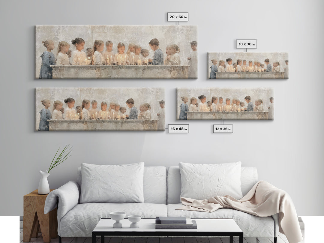 Children’s Candle Prayer – Framed Canvas Print – Panoramic Art – Christian Wall Art – Christian Art Canvas – Christian Painting – Christmas