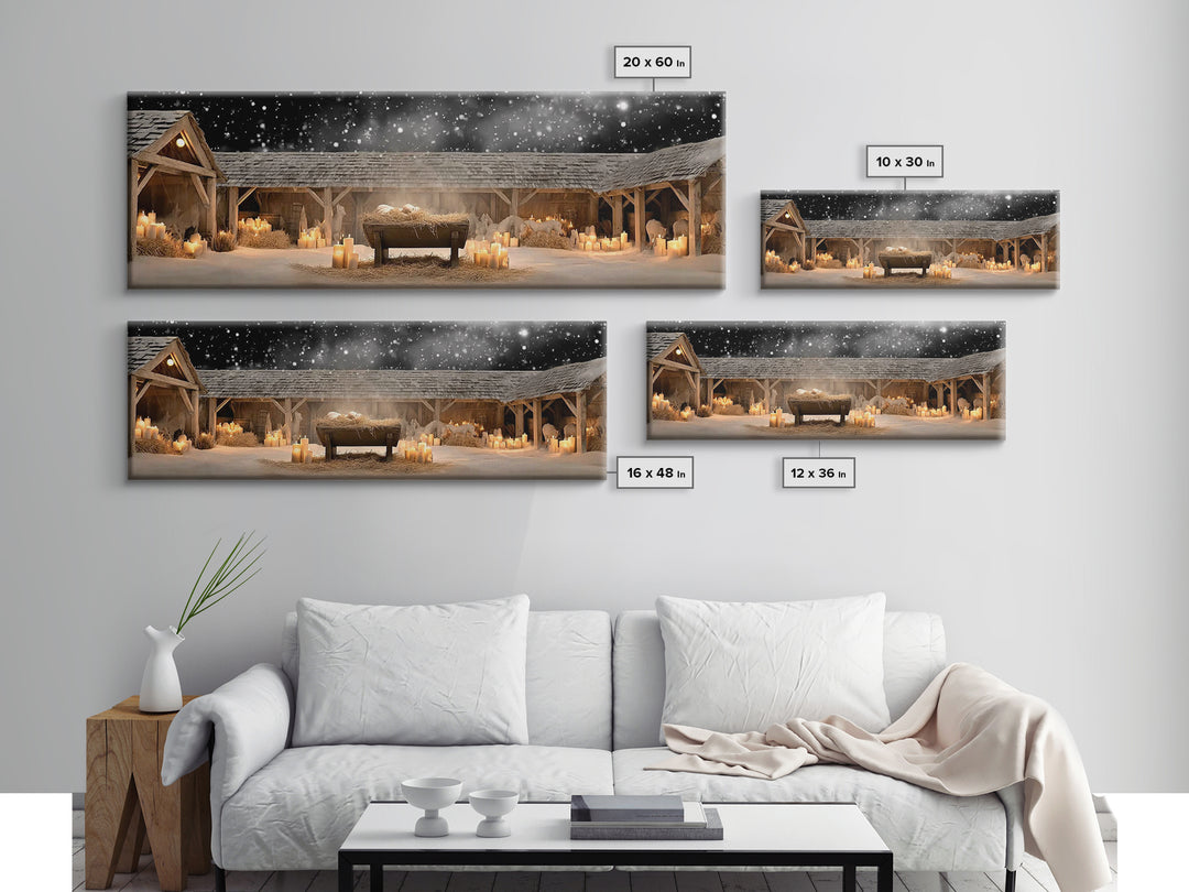 Holy Night Cradle, Framed Canvas Print, Panoramic Painting, Christian Wall Art, Jesus Christmas Art, Christian Art Canvas, Christmas Art