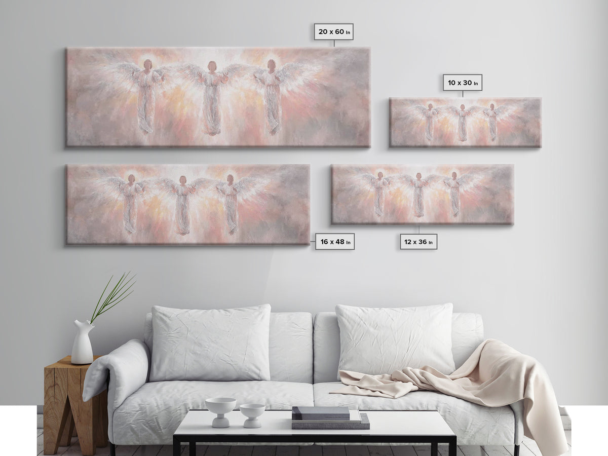 Radiant Angel Trio – Framed Canvas Print – Panoramic Wall Art – Christian Art Canvas – Christian Painting – Christmas Art – modern Christia