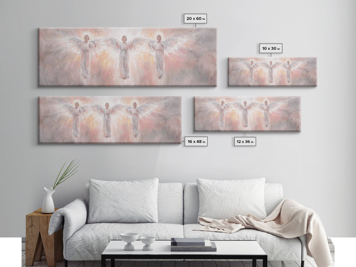 Radiant Angel Trio – Framed Canvas Print – Panoramic Wall Art – Christian Art Canvas – Christian Painting – Christmas Art – modern Christia