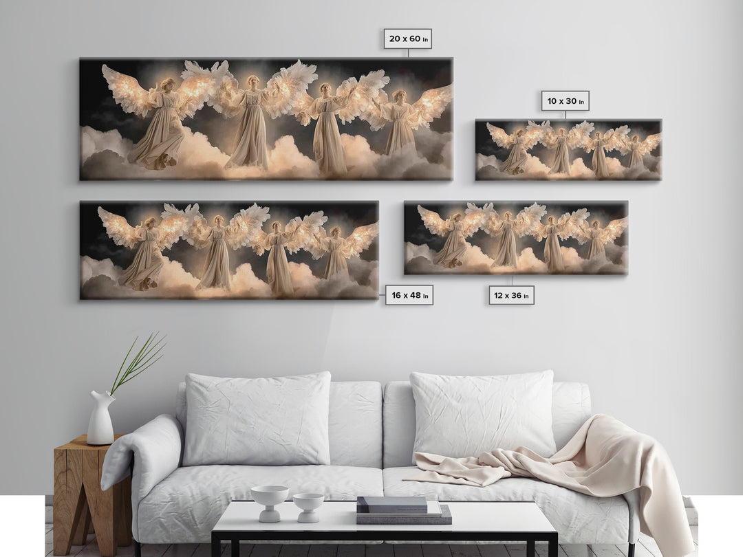 Radiant Angel Assembly – Framed Canvas Print – Christian Art Canvas – Christian Wall Art – Panoramic Painting – Christmas Wall Art – Christ