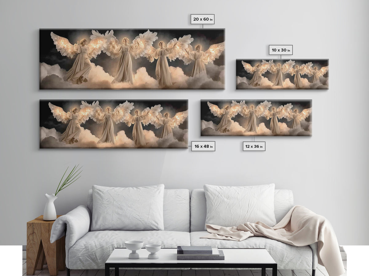 Radiant Angel Assembly – Framed Canvas Print – Christian Art Canvas – Christian Wall Art – Panoramic Painting – Christmas Wall Art – Christ