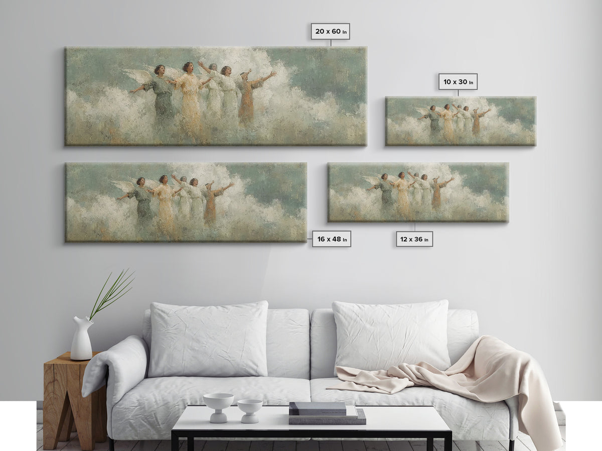 Angelic Light Chorus, Framed Canvas Print, Christian Art Print, Panoramic Print, Christian Wall Art, Christmas Canvas Wall Art, Christian D