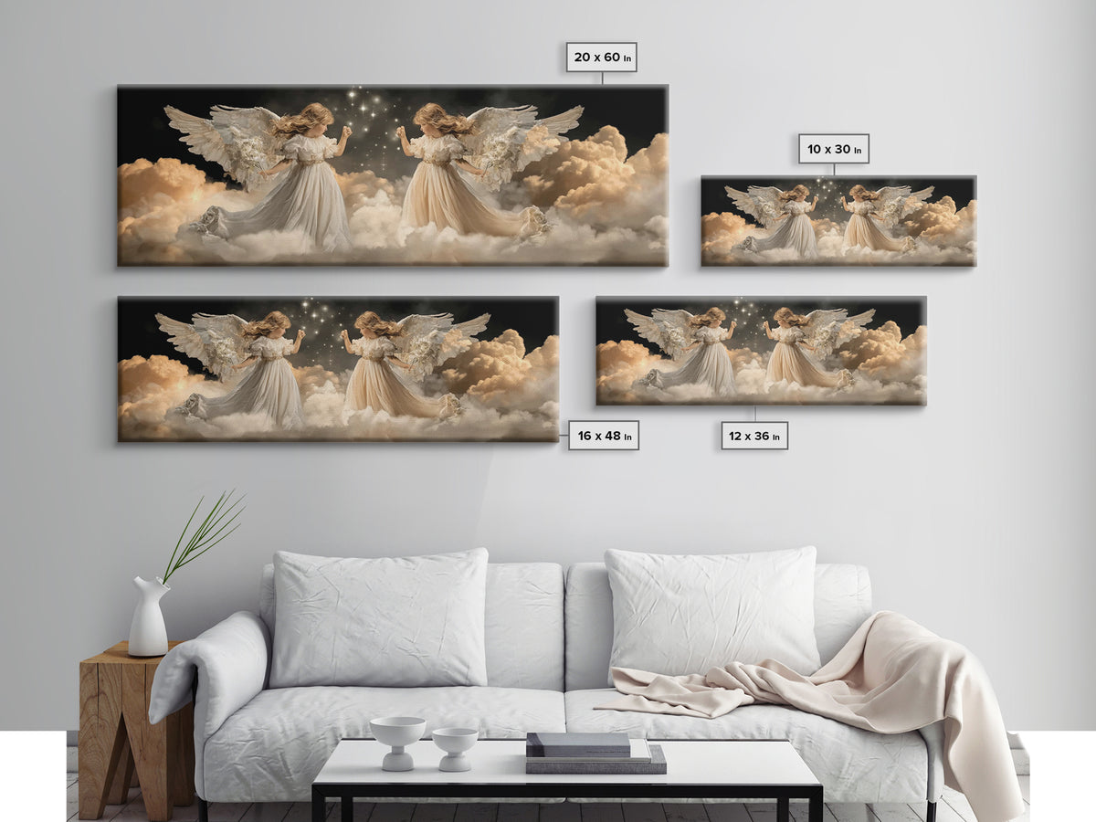 Cloudborne Messengers – Framed Canvas Print – Vintage Christian Art – Christian Wall Art – Panoramic Wall Art – Christmas Art – Christian A