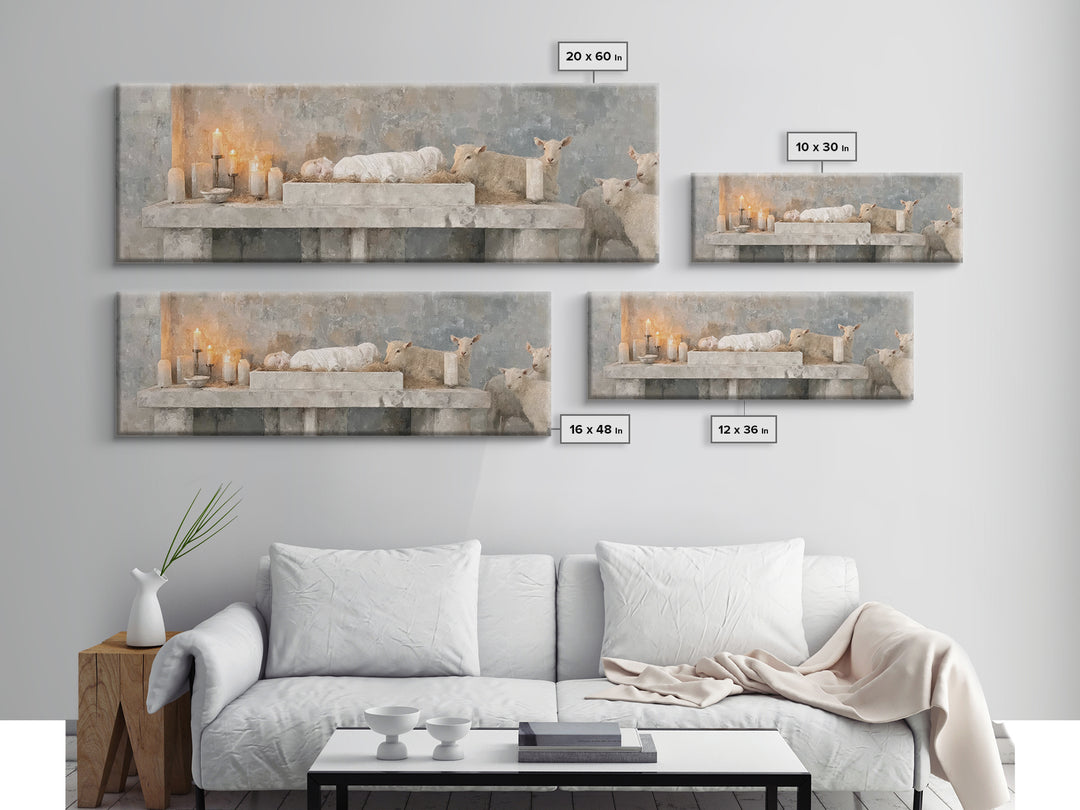 Manger Candle Hope, Framed Canvas Print, Panoramic Wall Art, Christmas Art, Christian Wall Art, Christian Art Canvas, Christian Gift