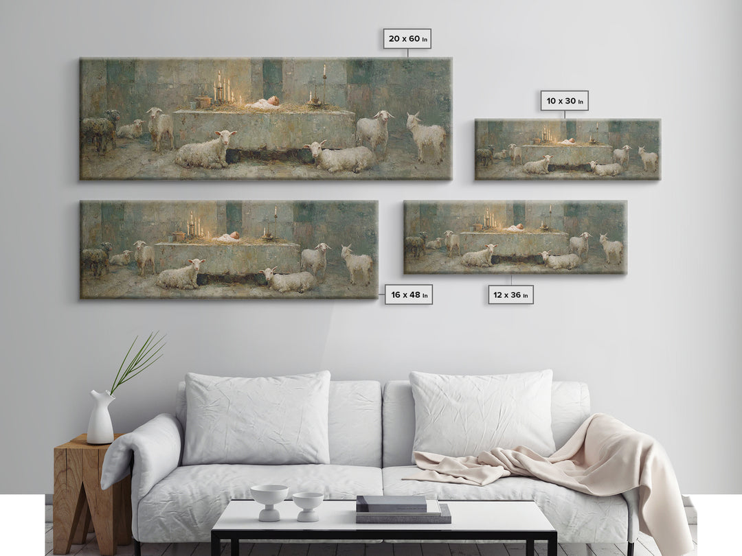 Quiet Stable Glory – Framed Canvas Print – Panoramic Art – Christian Wall Art – Christmas Wall Art – Christian Art Canvas – Vintage Christi