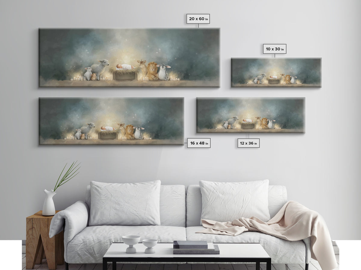Starry Cradle Light, Framed Canvas Print, Christian Christmas Art, Christian Art Canvas, Panoramic Art, Christmas Wall Art, Christian Art