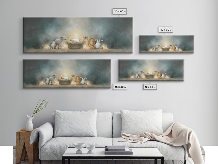 Starry Cradle Light, Framed Canvas Print, Christian Christmas Art, Christian Art Canvas, Panoramic Art, Christmas Wall Art, Christian Art