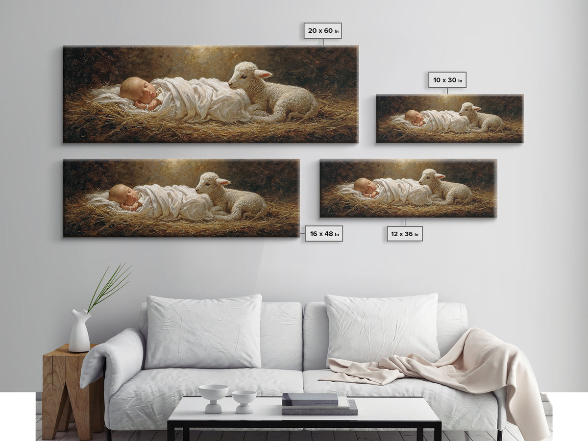 Lamb of Promise | Framed Canvas Print | Christian Art Canvas | Panoramic Frame | Christmas Art | Christian Wall Art | Christian Art