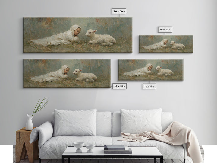 Little Shepherd Peace, Framed Canvas Print, Christmas Art, Panoramic Art, Christian Art Canvas, Christian Wall Art, Christian Christmas Dec