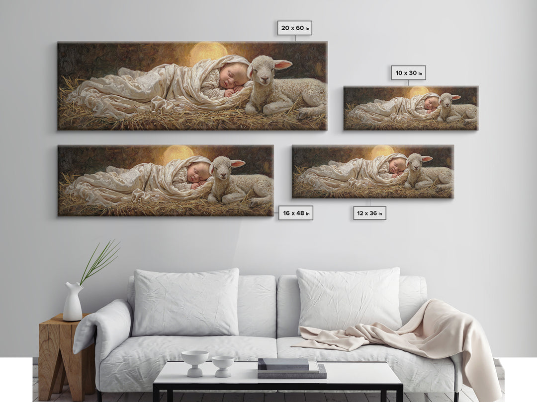 Holy Night Peace, Framed Canvas Print, Christian Wall Art, Christmas Art Prints, Jesus Painting, Panoramic Art, Christian Art Canvas