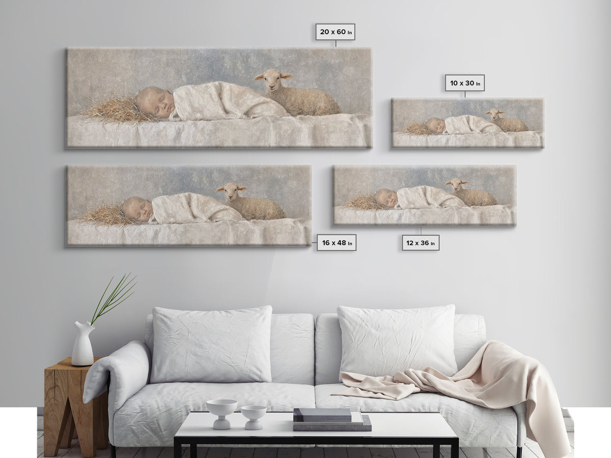 Shepherds Calm Light – Framed Canvas Print – Christian Art Canvas – Christian Wall Art – Christmas Art Work – Panoramic Print – Nativity