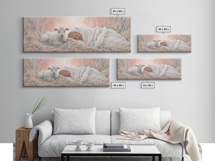 Silent Town Light | Framed Canvas Print | Christian Art | Christmas Wall Art | Jesus Art Print | Panoramic Art | Framed Christian Art