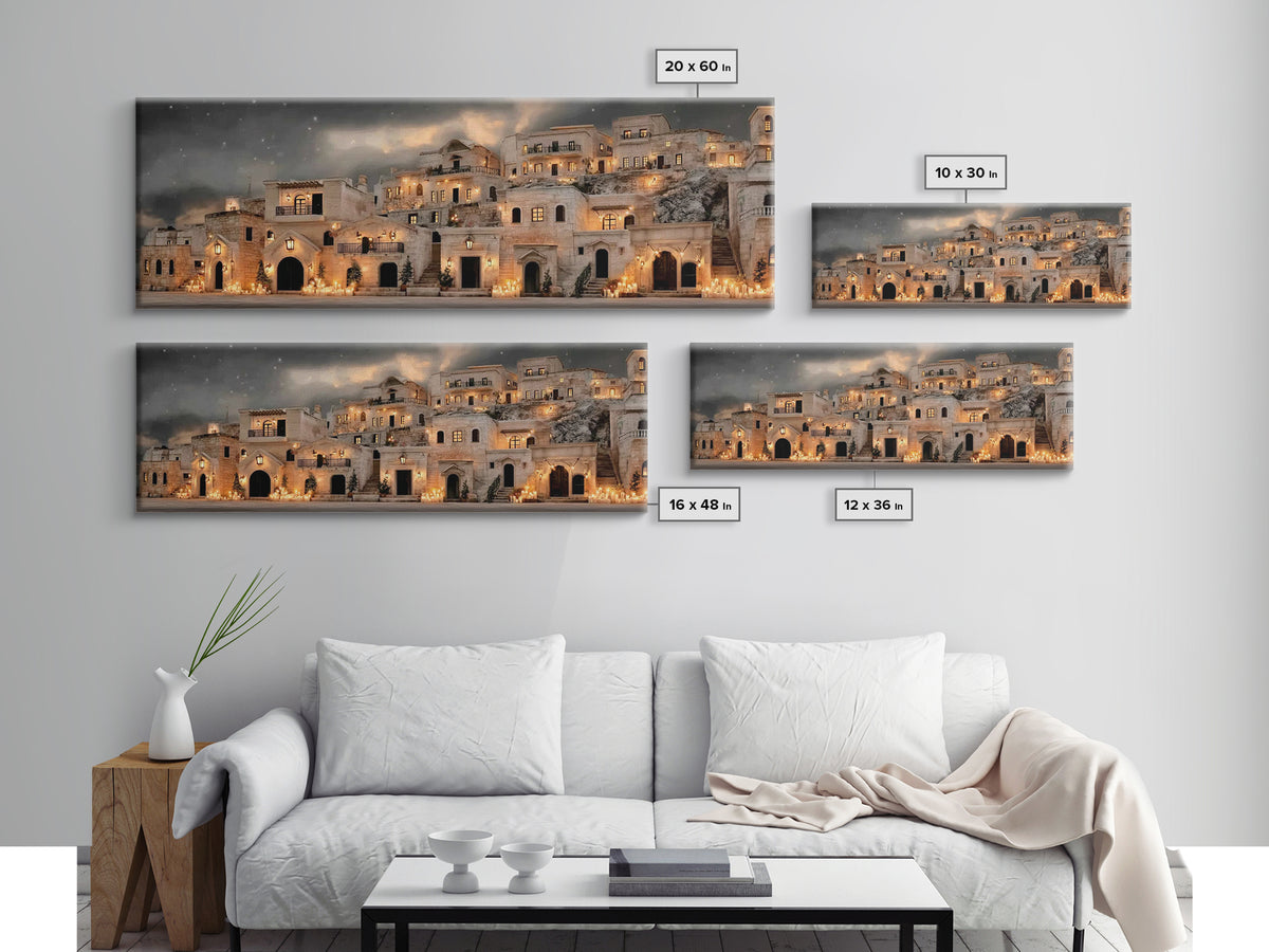 Holy City Dawn – Framed Canvas Print – Christian Christmas Art – Christian Wall Art – Christian Art Canvas – Panoramic Painting – Christmas