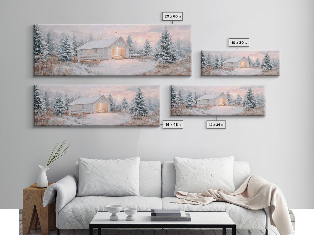 Star Over The Manger, Framed Canvas Print, Panoramic Art, Christian Wall Art, Christian Art Canvas, Christmas Art, Christian Christmas