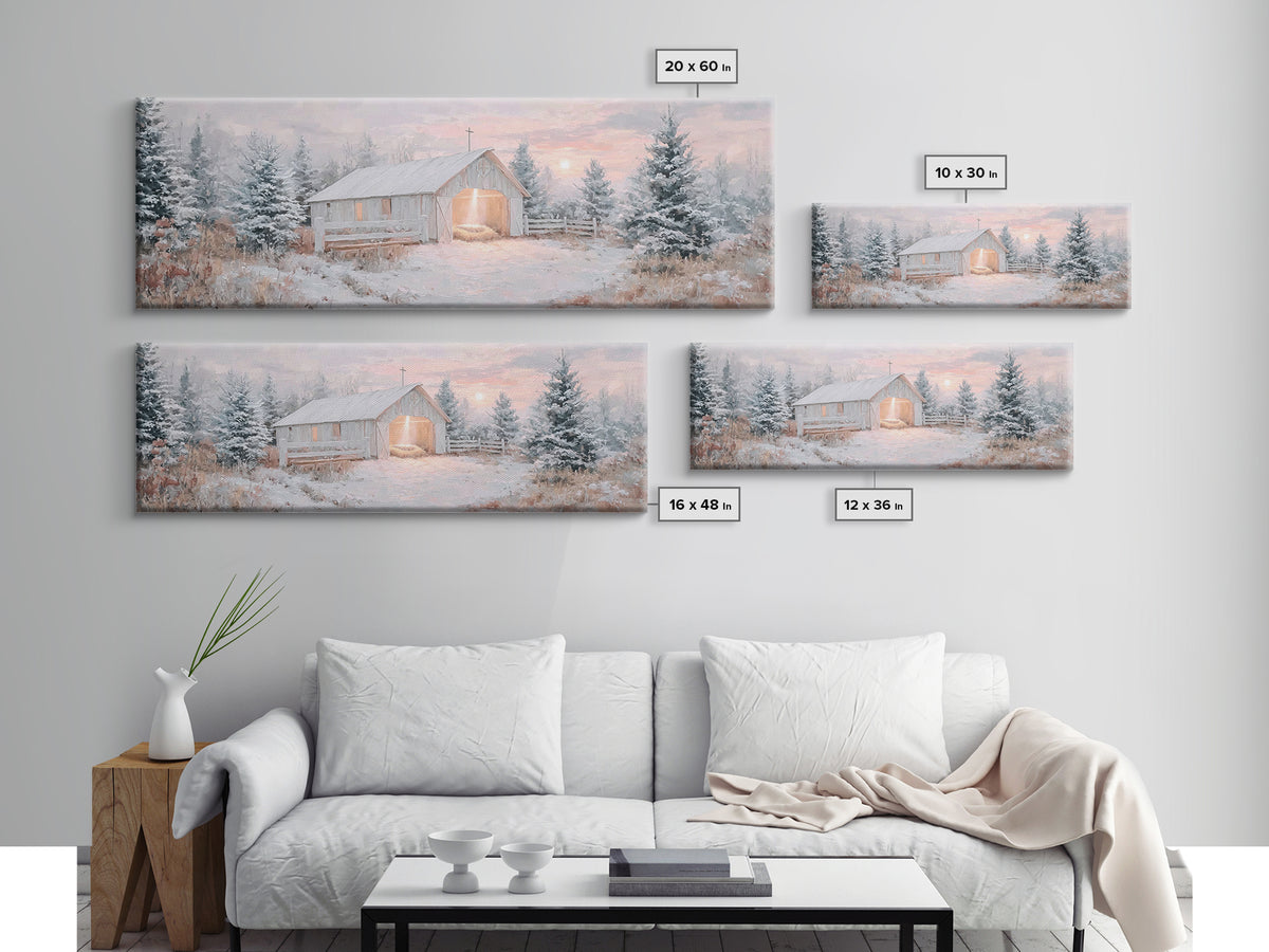 Star Over The Manger, Framed Canvas Print, Panoramic Art, Christian Wall Art, Christian Art Canvas, Christmas Art, Christian Christmas