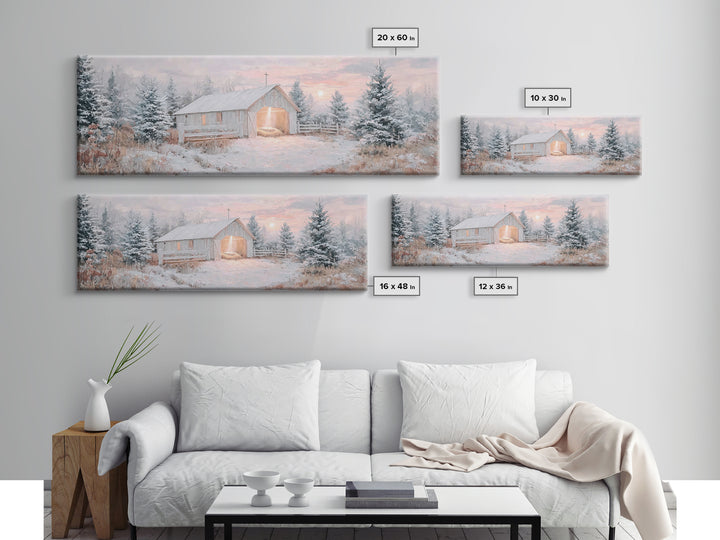 Star Over The Manger, Framed Canvas Print, Panoramic Art, Christian Wall Art, Christian Art Canvas, Christmas Art, Christian Christmas