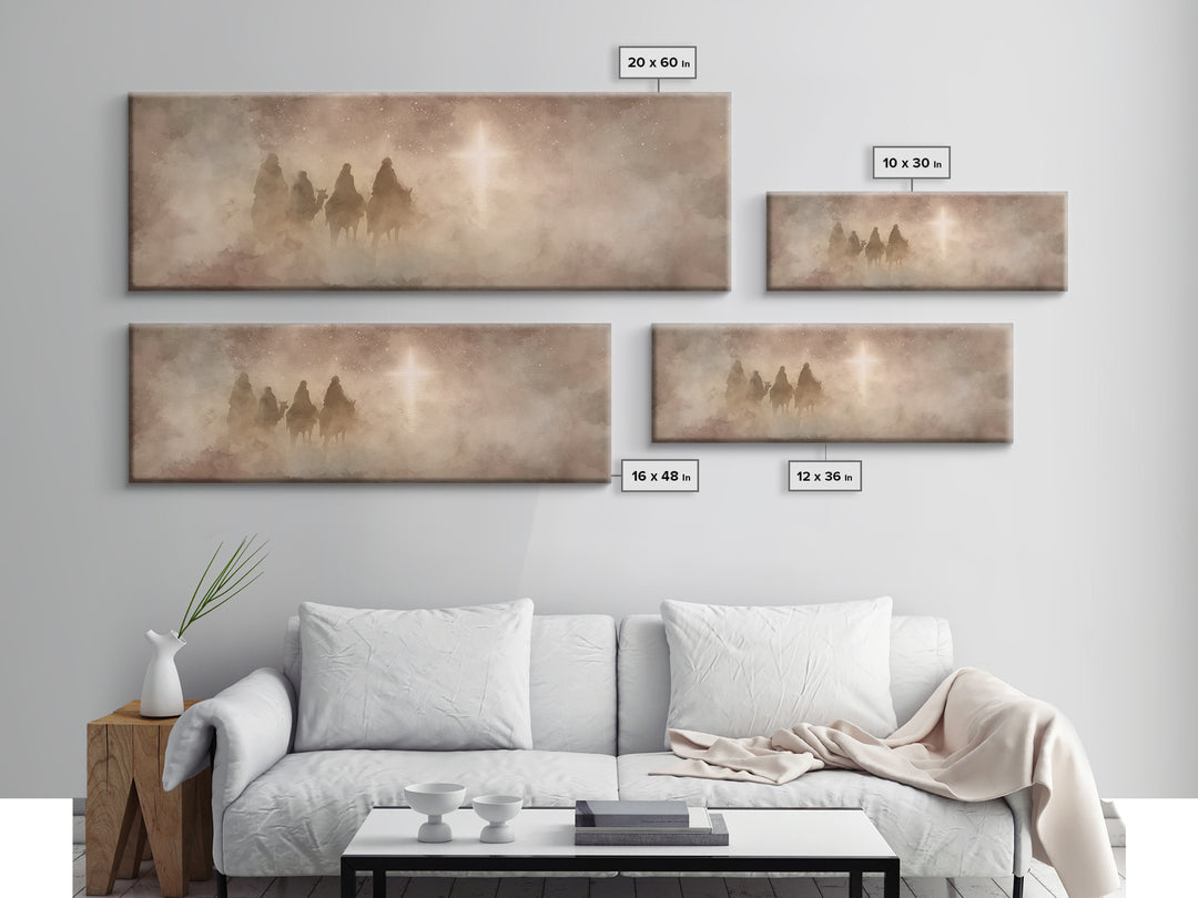 Star-Lit Journey, Framed Canvas Print, Christian Art Canvas, Christmas Wall Art, Christian Christmas Art, Panoramic Print, Christian Decora