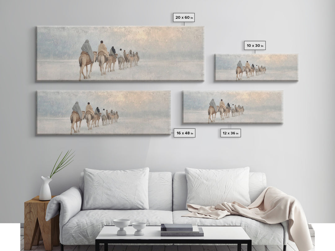 Pilgrims in Light | Framed Canvas Print | Christian Art Canvas | Christmas Art Work | Christian Christmas Art | Panoramic Print | Christian