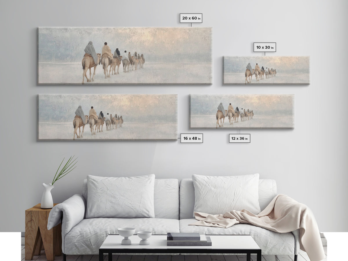 Pilgrims in Light | Framed Canvas Print | Christian Art Canvas | Christmas Art Work | Christian Christmas Art | Panoramic Print | Christian
