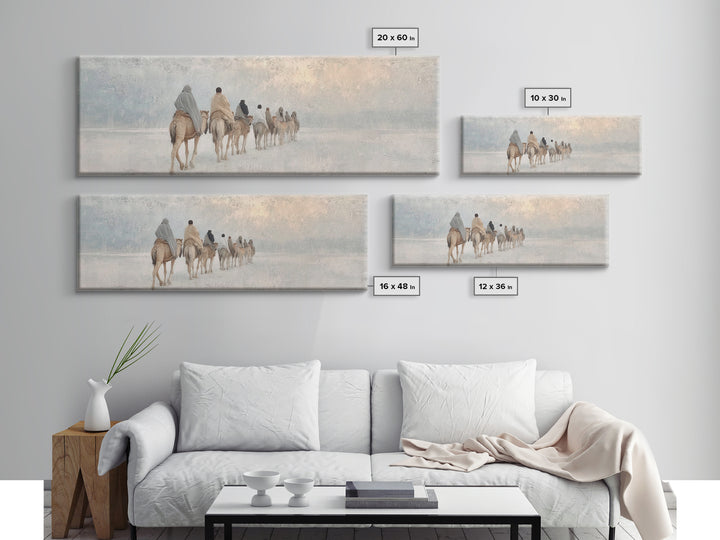 Pilgrims in Light | Framed Canvas Print | Christian Art Canvas | Christmas Art Work | Christian Christmas Art | Panoramic Print | Christian