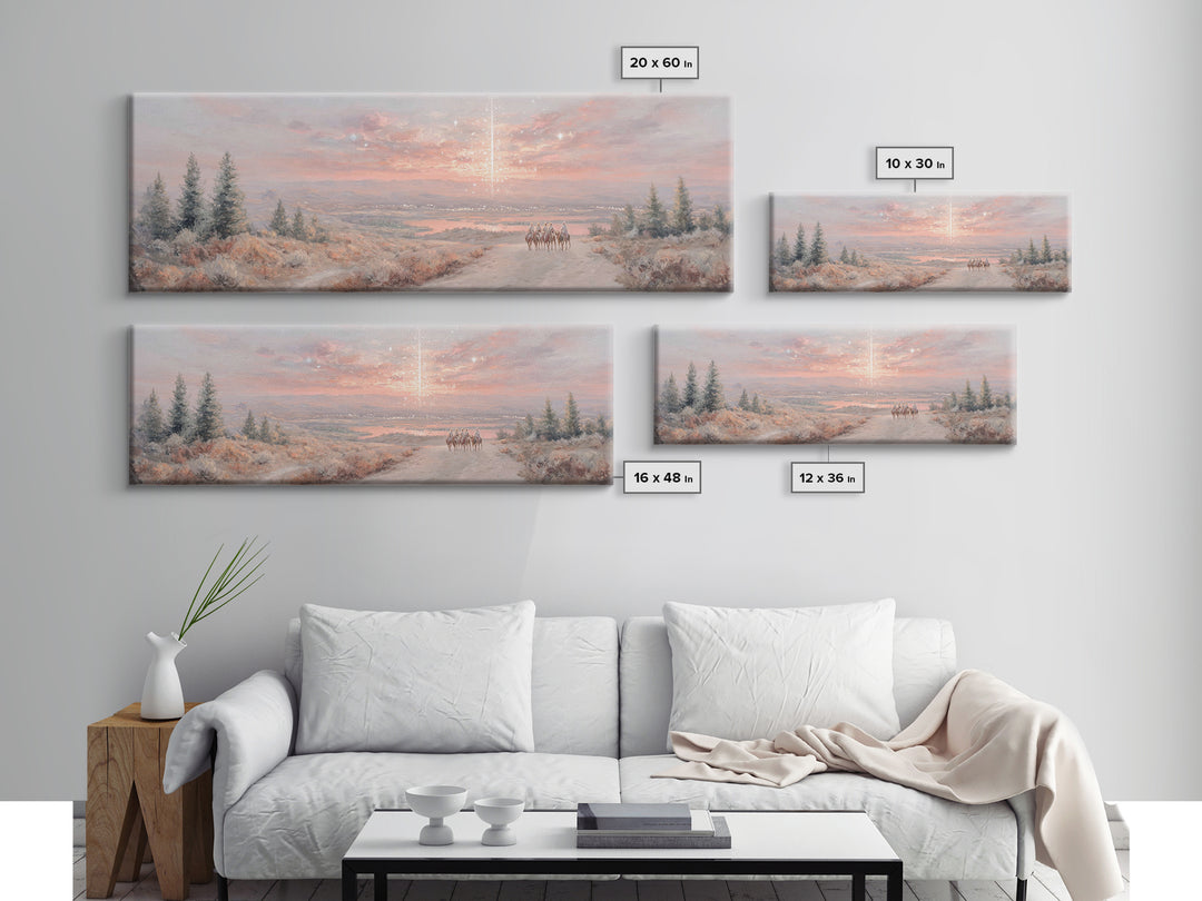 Star Over Mountains | Framed Canvas Print | Christmas Wall Art | Christian Art | Christian Art Canvas | Panoramic Painting | Christian Gift