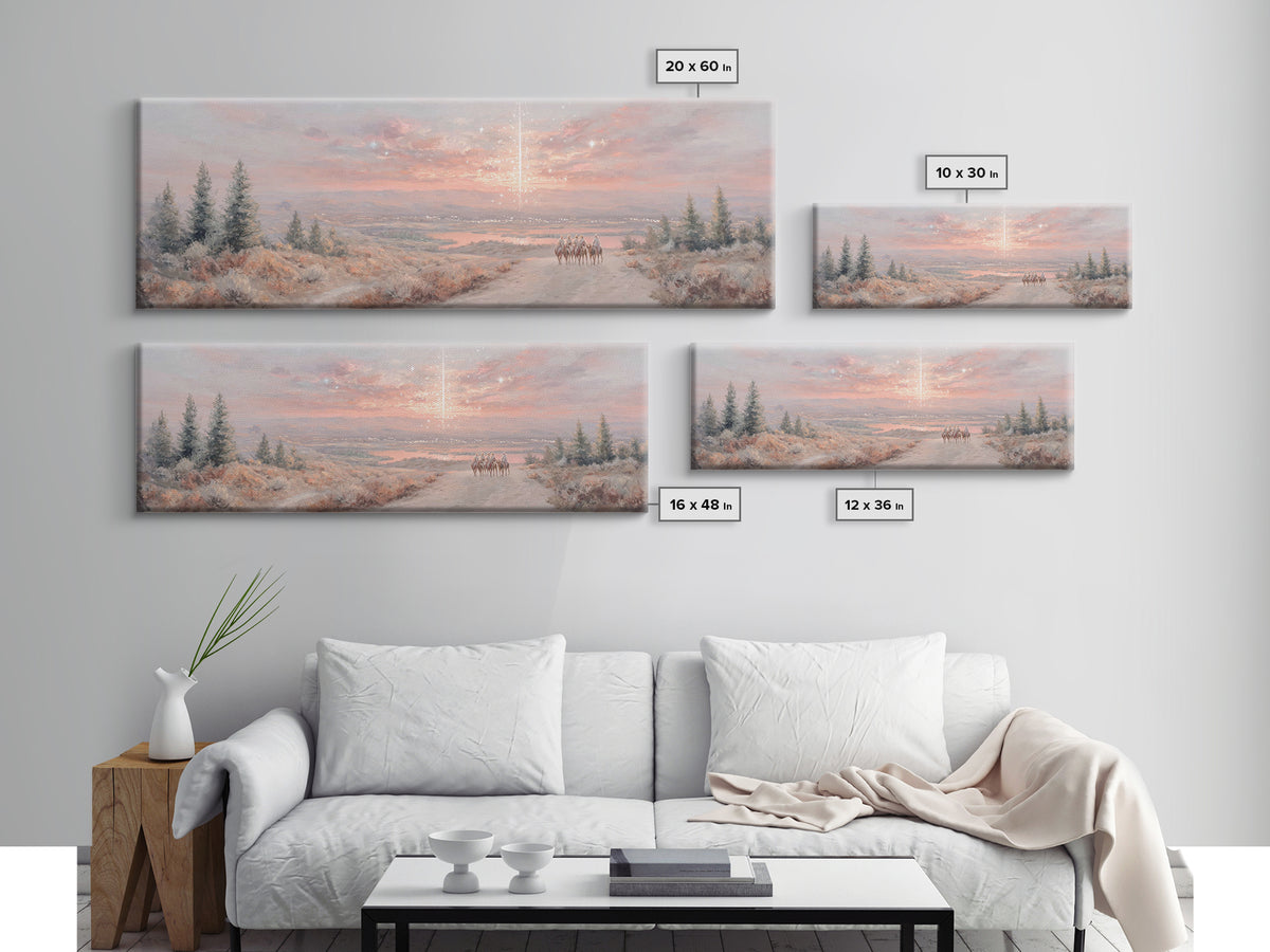Star Over Mountains | Framed Canvas Print | Christmas Wall Art | Christian Art | Christian Art Canvas | Panoramic Painting | Christian Gift