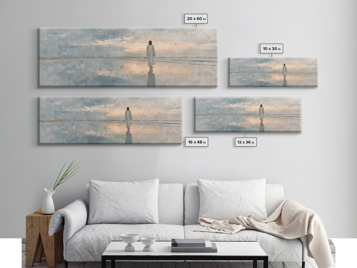Heavenly Shore Path, Framed Canvas Print, Christian Wall Art, Jesus Painting, Panoramic Art, Christian Art Canvas, Christmas Art