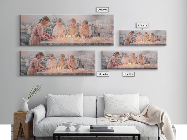 Candlelight Blessings – Framed Canvas Print – Christian Wall Art – Christian Art Canvas – Christmas Art – Panoramic Painting – Christian Ch
