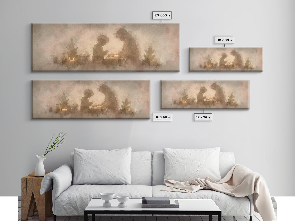 Warm Advent Glow – Framed Canvas Print – Christmas Wall Art – Christian Art Painting – Panoramic Wall Art – Christian Decorations – Christm
