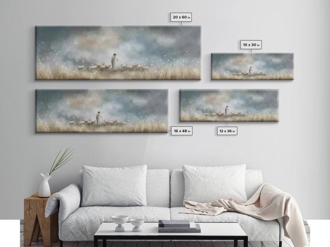 Pastoral Shepherd Light, Framed Canvas Print, Jesus Painting, Christian Wall Art, Panoramic Art, Christian Art Canvas, Christian Decoration