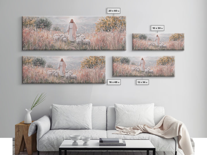Shepherd Of Mercy – Framed Canvas Print – Jesus Art Print – Christian Wall Art – Panoramic Wall Art – Large Christian Art – Christian Paint