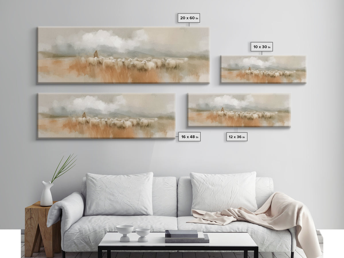 Guiding Gentle Shepherd | Framed Canvas Print | Christian Paintings | Jesus Canvas Art | Panoramic Painting | Christian Decor | Christian A