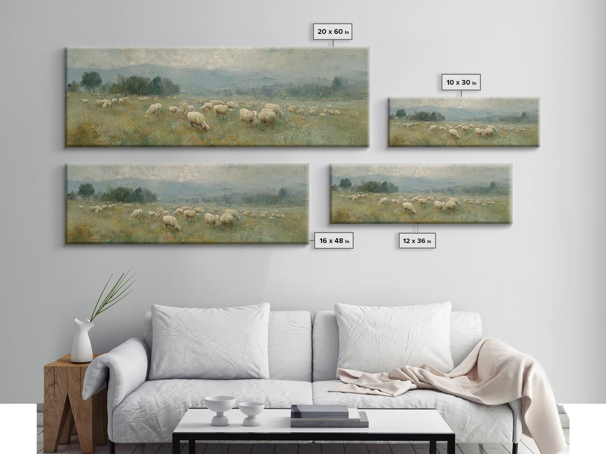 Peaceful Pasture Grace – Framed Canvas Print – Christian Wall Art – Christian Art Canvas – Panoramic Art – Christian Painting – Christian G