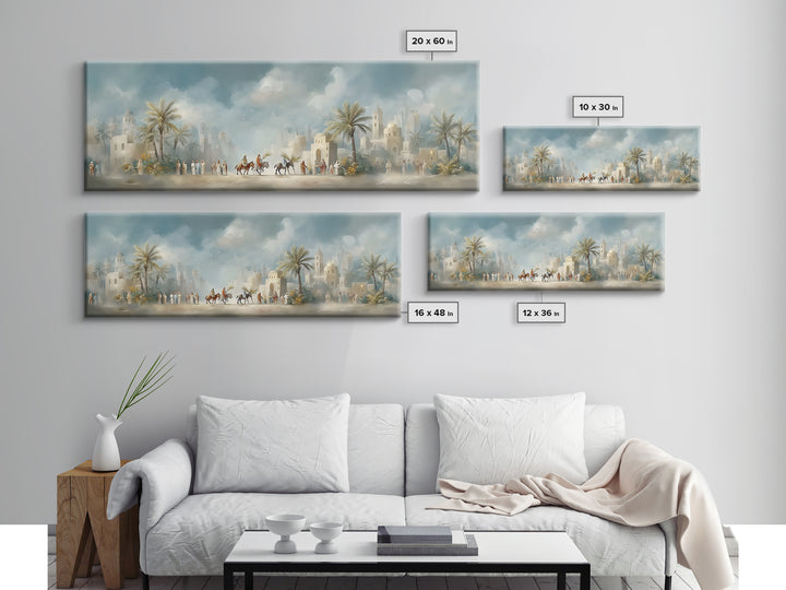 Desert Palm Caravan, Framed Canvas Print, Christian Art Canvas, Panoramic Art, Jesus Wall Art, Christian Decor, Christmas Canvas Wall Art
