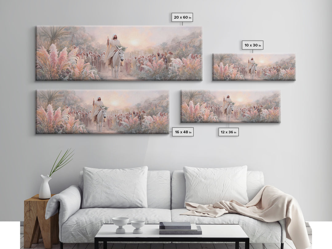 Palm Gate Welcome, Framed Canvas Print, Christian Painting, Panoramic Art, Jesus Canvas Art, Christian Christmas Art, Modern Christian Art