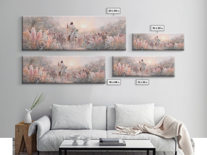 Palm Gate Welcome, Framed Canvas Print, Christian Painting, Panoramic Art, Jesus Canvas Art, Christian Christmas Art, Modern Christian Art