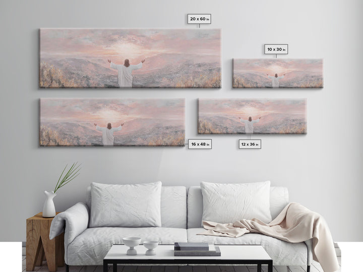Hills Of Eternal Light | Framed Canvas Print | Panoramic Print | Jesus Painting | Christian Art Canvas | Christian Wall Art