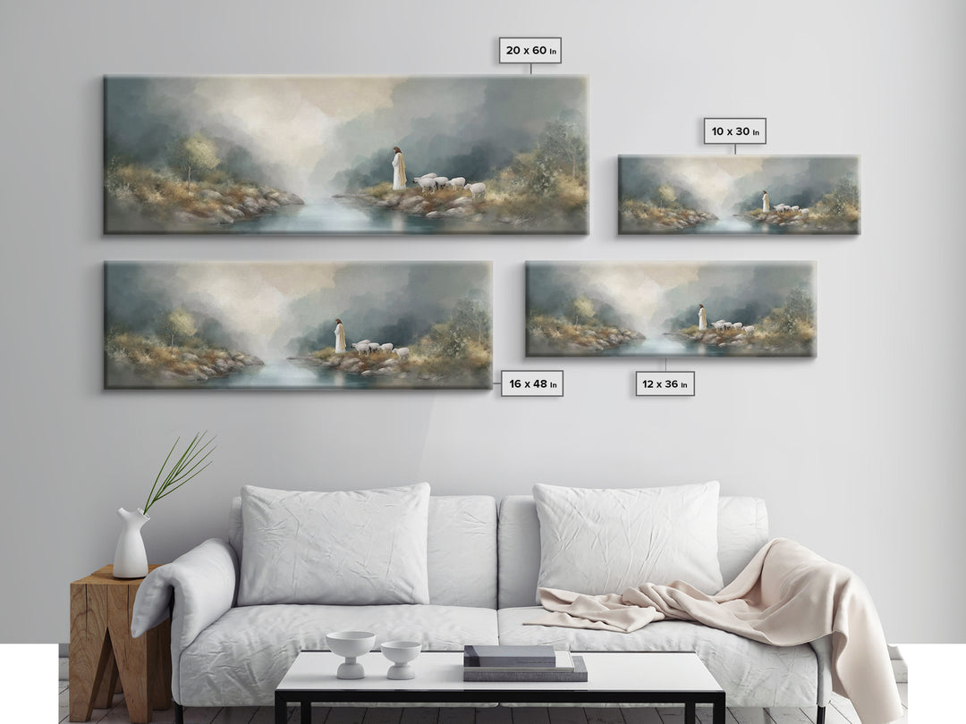 Shepherd's Quiet Path – Framed Canvas Print – Panoramic Frame – Jesus Painting – Christian Art Canvas – Christian Wall Art