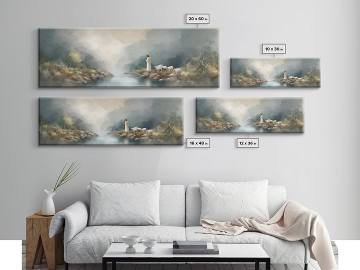 Shepherd's Quiet Path – Framed Canvas Print – Panoramic Frame – Jesus Painting – Christian Art Canvas – Christian Wall Art