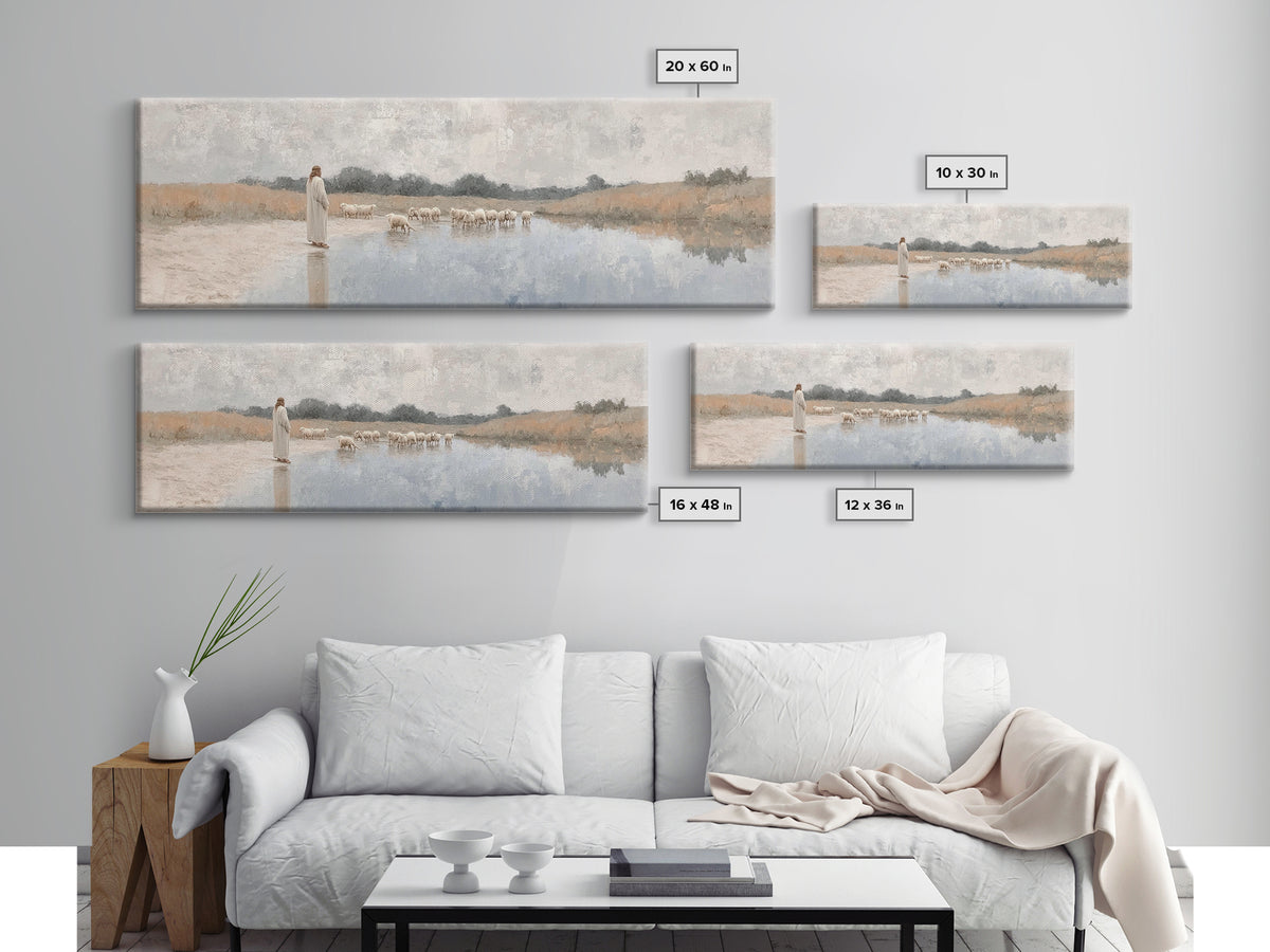 River Of Grace, Framed Canvas Print, Panoramic Painting, Christian Art Canvas, Christian Wall Art, Jesus Painting