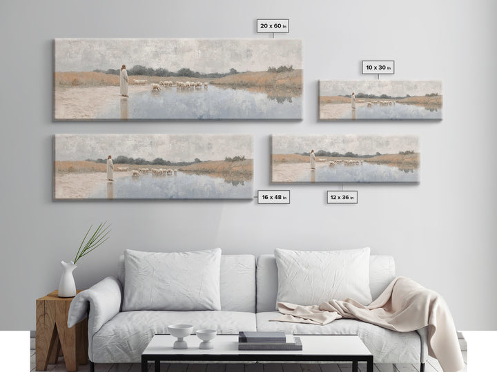 River Of Grace, Framed Canvas Print, Panoramic Painting, Christian Art Canvas, Christian Wall Art, Jesus Painting