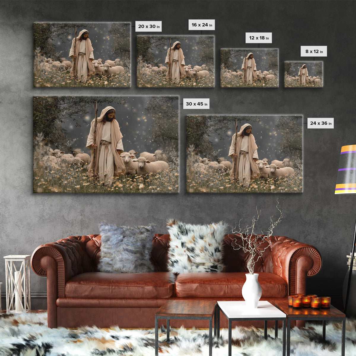 Guardian Of Lambs – Framed Canvas Print – Jesus Painting – Christian Art Canvas – Christian Wall Art – Christian Art – Christian Christmas
