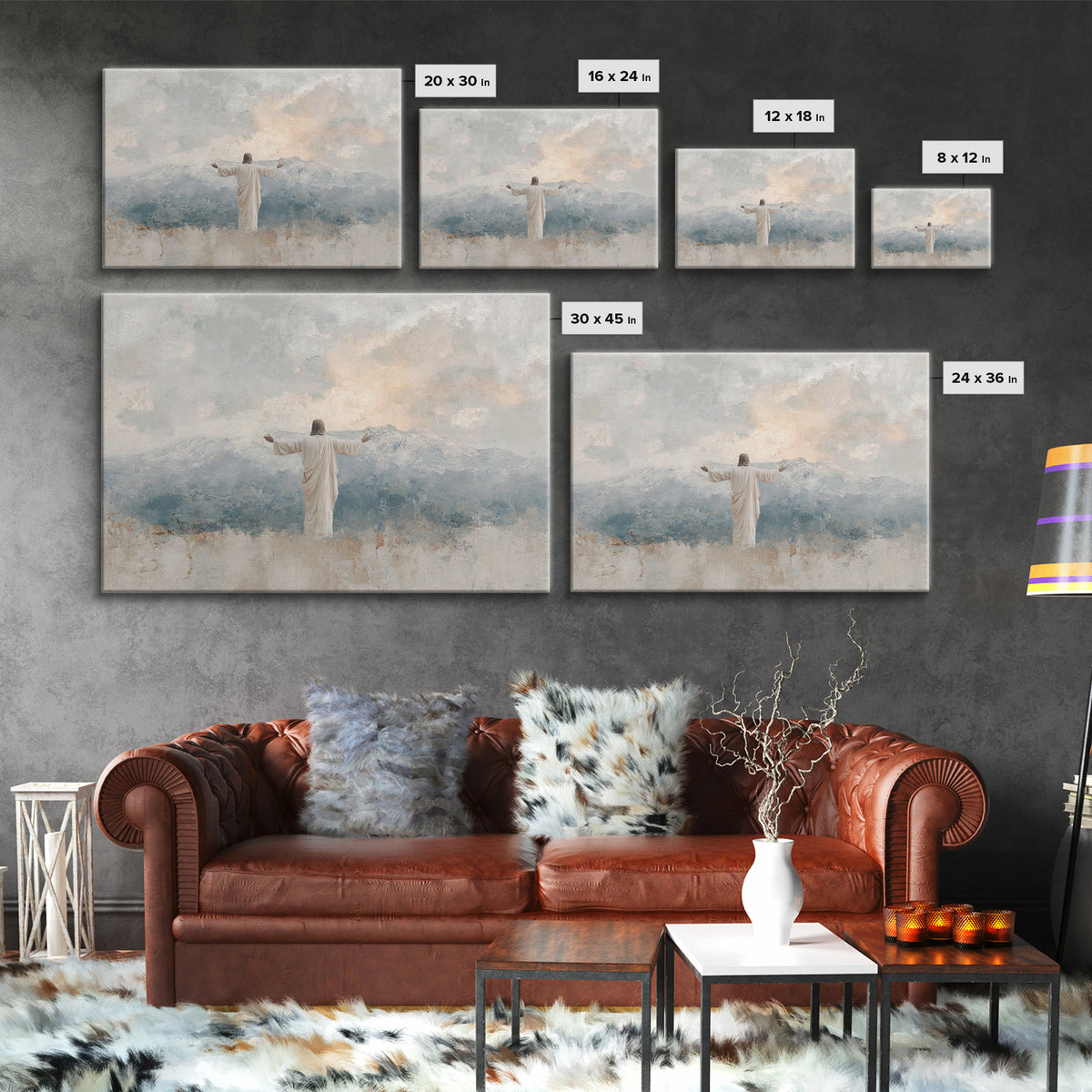 Mountain Dawn Savior – Framed Canvas Print – Christian Wall Art – Subtle Christian Art – Jesus Painting – Christian Art Canvas – Christian