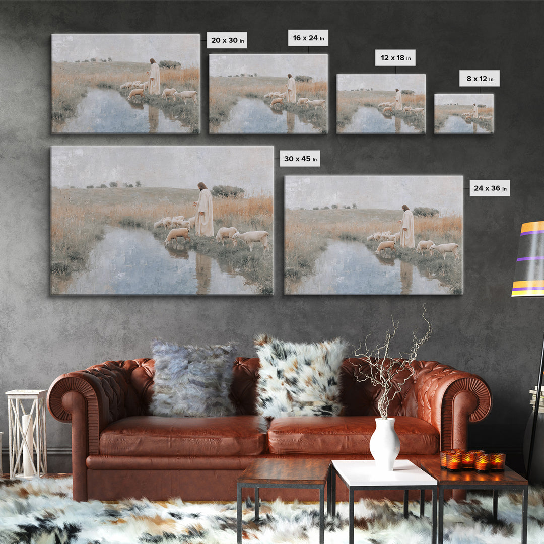 Still Waters Blessing – Framed Canvas Print – Christian Art Canvas – Jesus Painting – Christian Wall Art – Subtle Christian Art – Christian