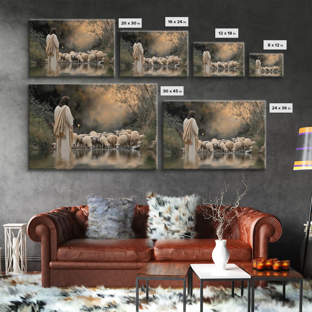 Evening Shepherd Calm – Framed Canvas Print – Christian Wall Art – Jesus Painting – Christian Art Canvas – Moody Christian Art – Christian