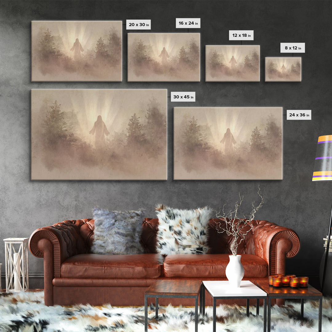 Forest Dawn Presence – Framed Canvas Print – Christian Wall Art – Christian Art Canvas – Jesus Painting – Large Christian Painting – Christ