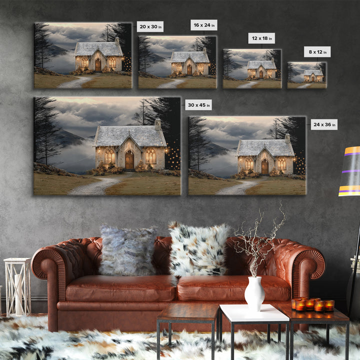 Mountain Chapel Light – Framed Canvas Print – Christian Wall Art – Christian Art Canvas – Christmas Art – Christian Christmas Art – Holiday