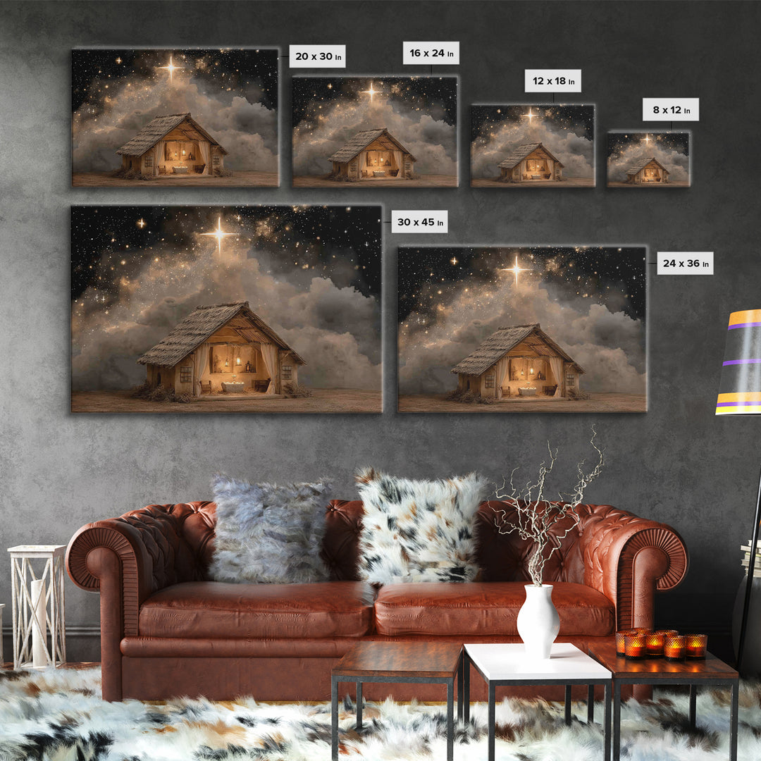 Holy Night Shelter – Framed Canvas Print – Christian Art Canvas – Christmas Art – Christian Wall Art – Christian Christmas Art – Christian